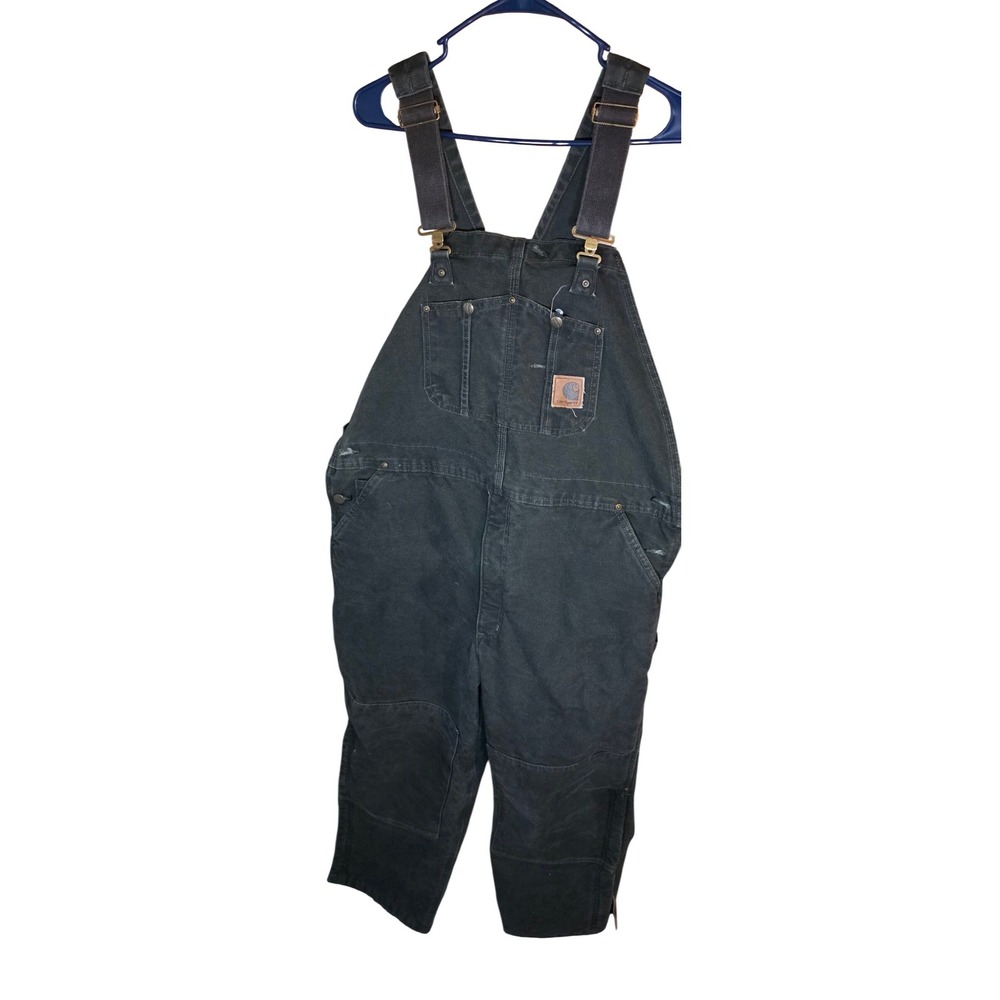 Carhartt R27 MOS Sandstone Bib Overalls Moss Green Quilt Lined Mens 42x30